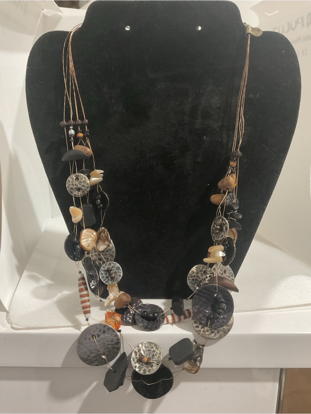 Artisan Multi-Strand Black and Brown Beaded Statement Necklace
